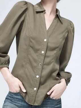 WHITE HOUSE BLACK MARKET Forever Olive Soft Utility Shirt - Size 10